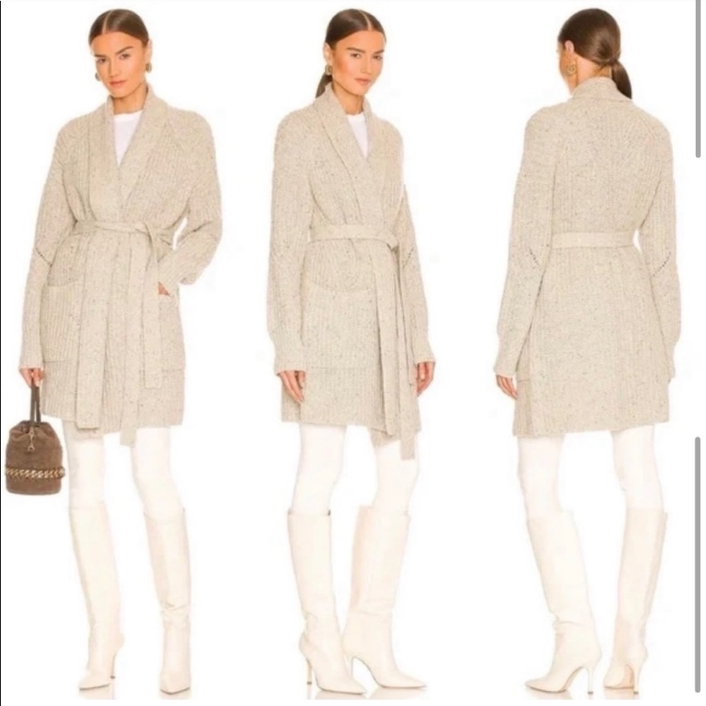 RAG & BONE Eco Donegal Wool Knit Belted Beige Cardigan